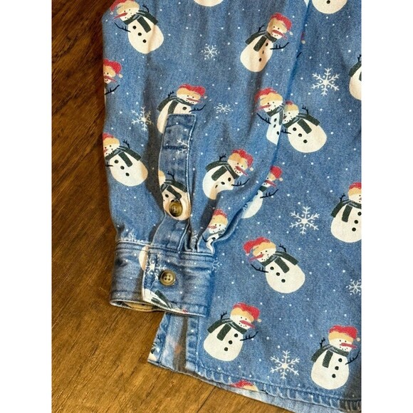 The Quacker Factory Women’s Snowman Button Up Denim Shirt Small Winter Cotton - Picture 2 of 6